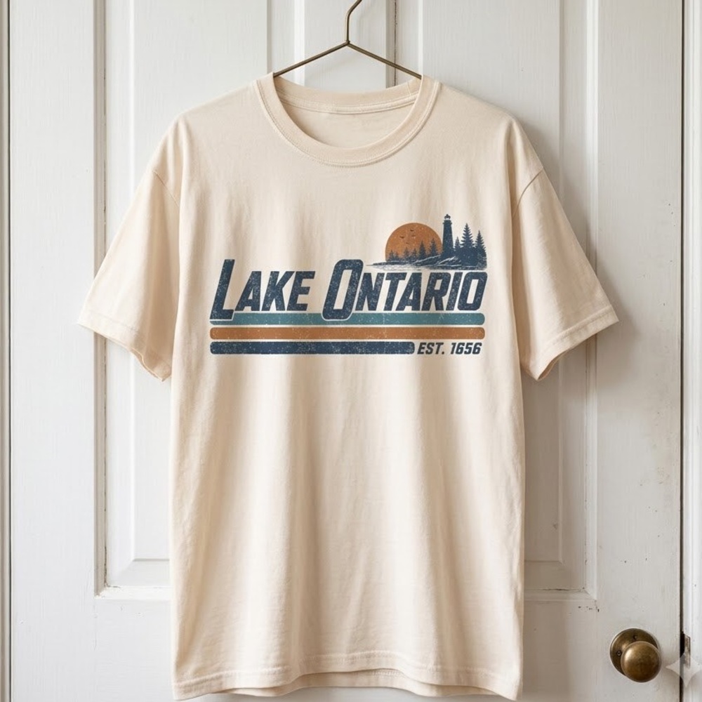Lake Ontario Great Lakes Graphic T-Shirt Striped Travel Tee